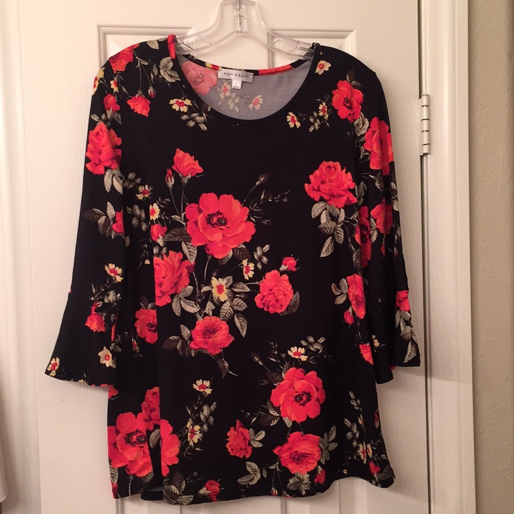 Downeast floral bell sleeve top